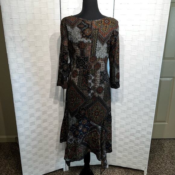 Anthropologie Fig & Flower 3/4 Sleeve Midi Dress Size Large Petite Bow Detail - Picture 7 of 10